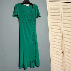 Harper Rose green wrap Ruched Sheath Dress withFlutter Sleeves for Wedding Guest